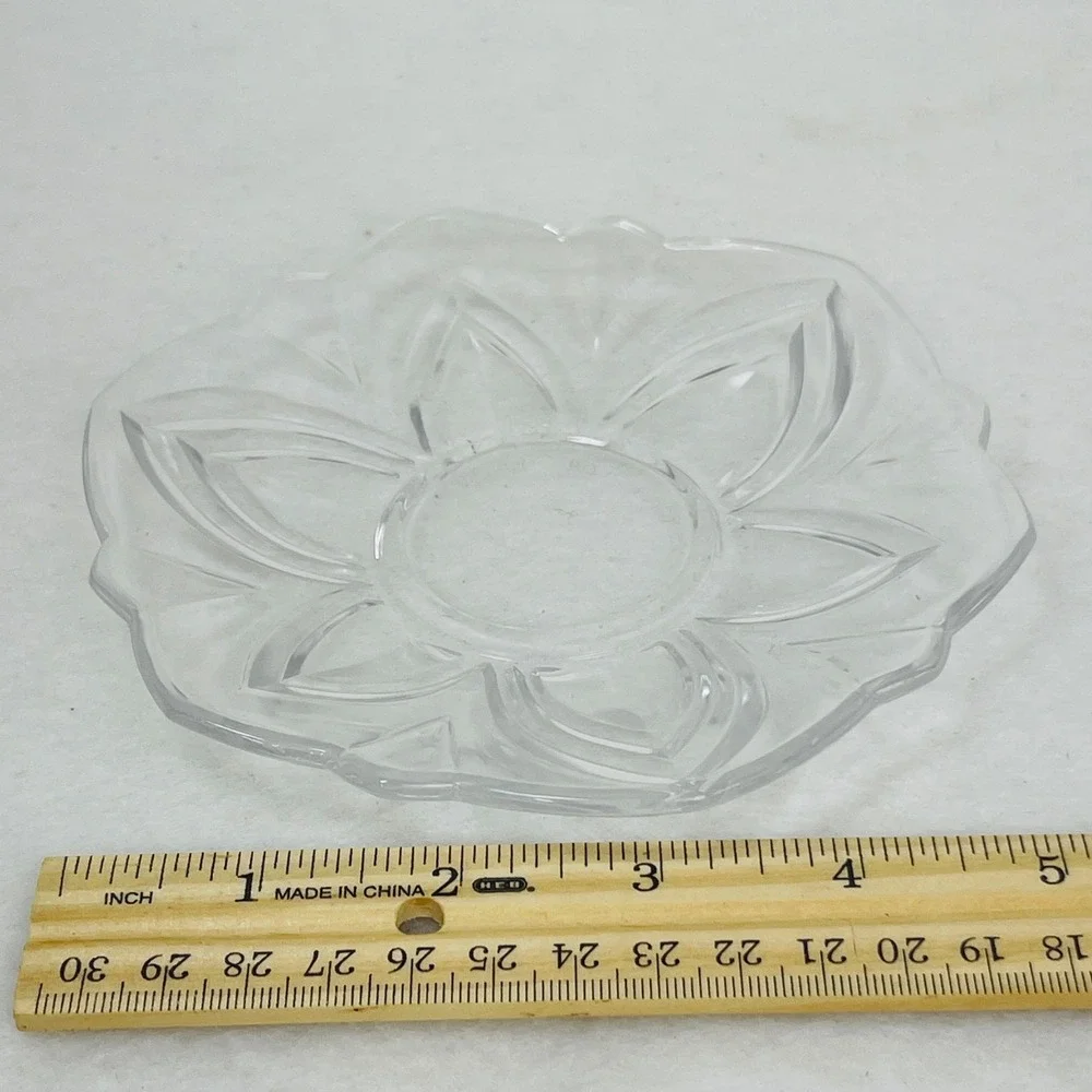 Soga Clear Pressed Glass Lotus Floral Scalloped Saucer Trinket Dish 5.25
